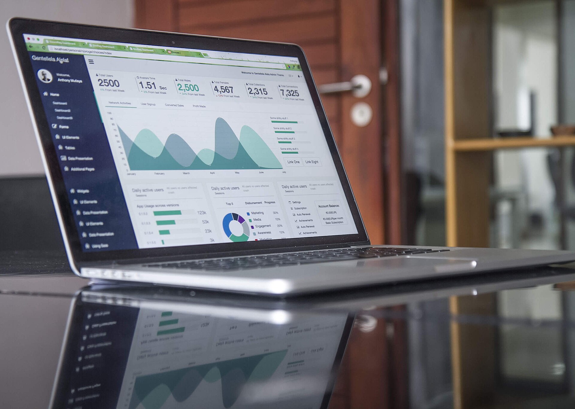 Laptop displaying website analytics and performance charts